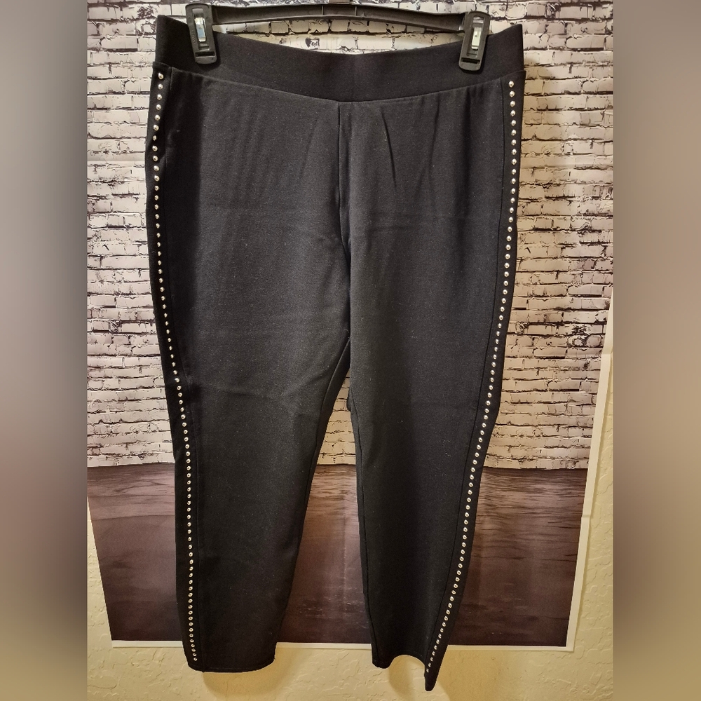 MAGOSCHONI BLACK & SILVER STUDDED LEGGINGS PANTS SIZE XL